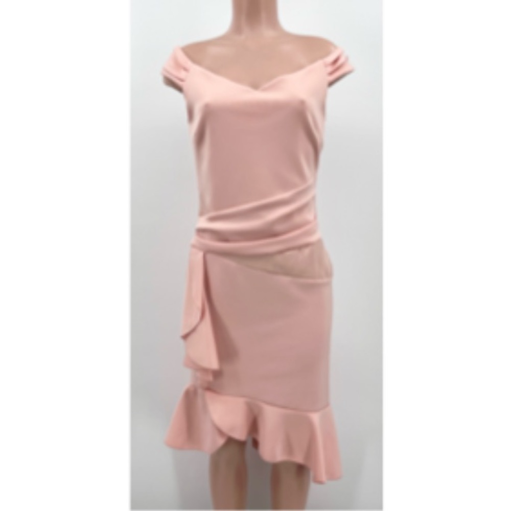 Venus Cap Sleeve Ruffle Detail Dress in Blush